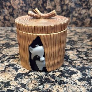 Brown and Black Decorative Container with Lid